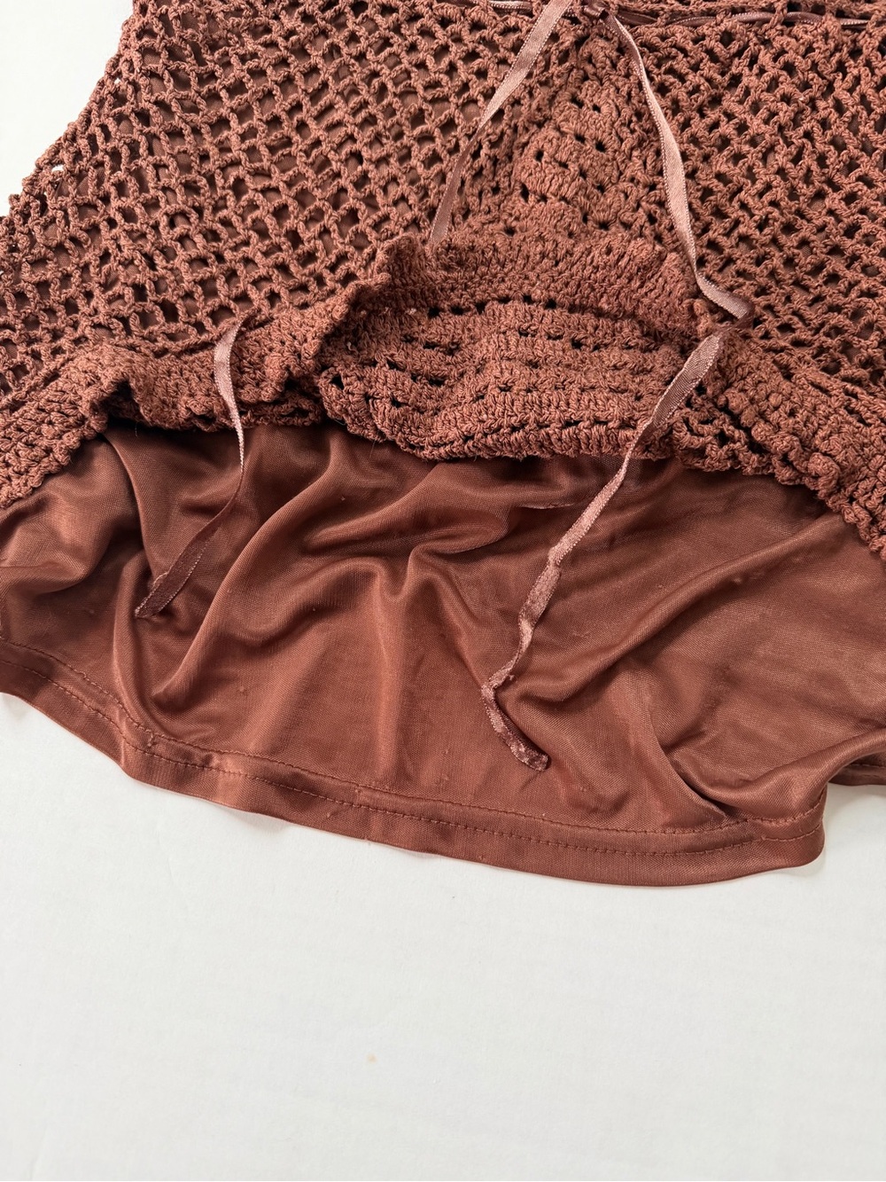Vintage Chocolate Brown Crochet Cami Tank Top — Silk Blend Boho Fairy S/M - Picture 8 of 12